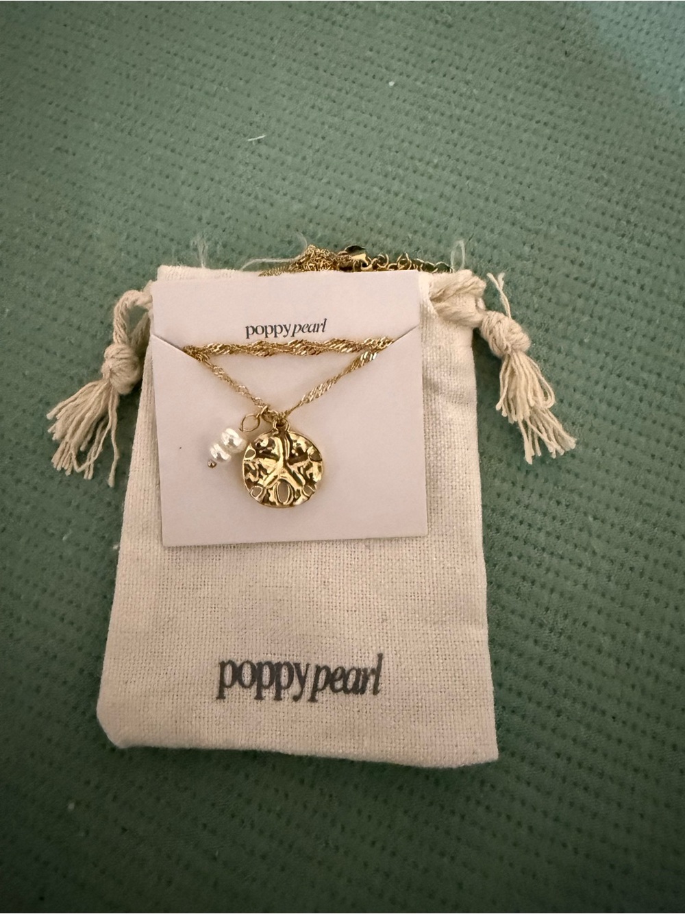 Poppy Pearl Gold Floral Disc Necklace with Pearl Accent